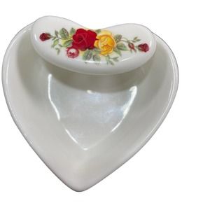 Golden Bell Bone China Hand Painted Cottage Rose Jewelry Trinket Dish